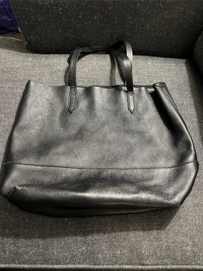 J Crew- Classic Black Leather Tote Bag -